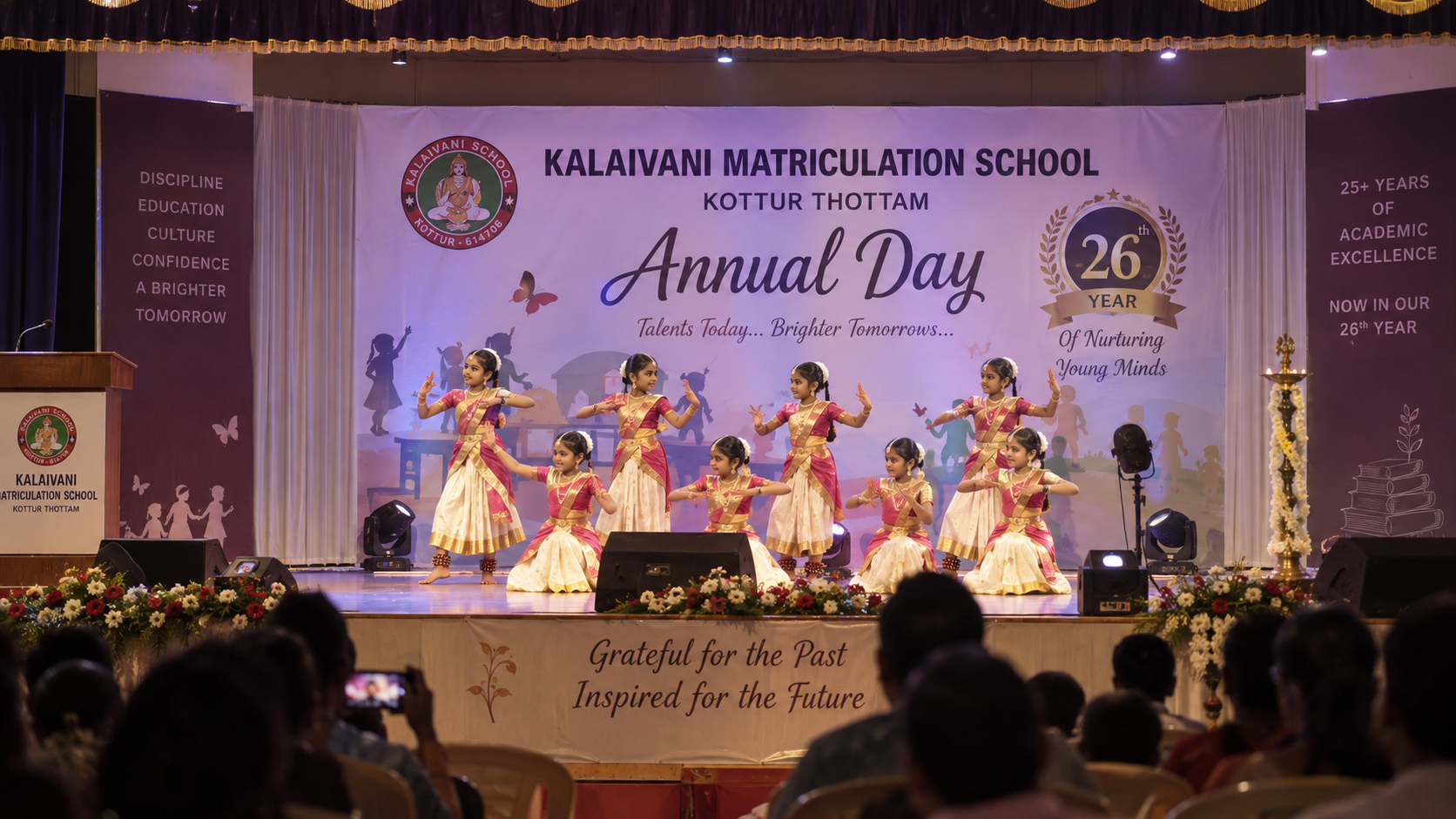 School students performing traditional cultural dance on stage during Annual Day